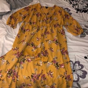 Mustard and floral print Romper dress 3/4 sleeves